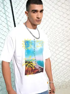 HIGHLANDER Graphic Printed Relaxed Fit Drop-Shoulder Sleeves Cotton Regular T-shirt