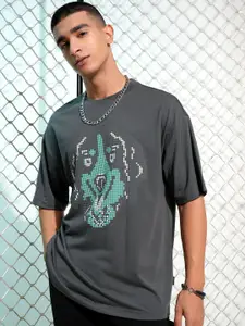 HIGHLANDER Graphic Printed Round Neck Drop-Shoulder Sleeves Oversized T-Shirt