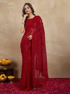 Trendmalls Ethnic Motifs Sequinned Pure Georgette Saree