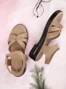 TRASE Textured Open Toe Flats