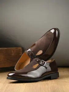 House of Pataudi Men Round Toe Formal Monk Shoes