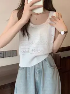 StyleCast Girls White Self Design Top