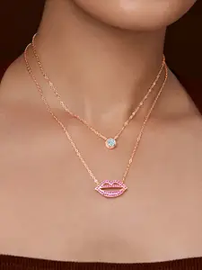 MINUTIAE Brass Rose Gold-Plated Stones Studded Necklace