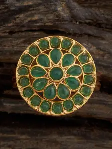 Kushal's Fashion Jewellery Gold-Plated Stones Studded Antique Finger Ring