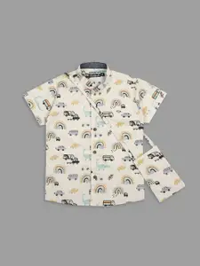 Actuel Boys Conversational Printed Short Sleeves Linen Casual Shirt With Crossbody Bag