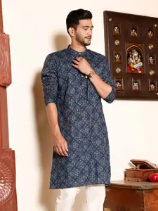 FILORI STUDIO Ethnic Motifs Printed Mandarin Collar Cotton Straight Kurta