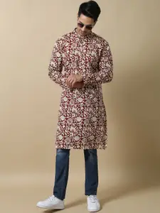FILORI STUDIO Floral Printed Mandarin Collar Cotton Straight Kurta
