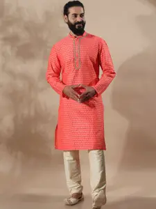 FILORI STUDIO Mandarin Collar Thread Work Art Silk Jacquard Straight Kurta