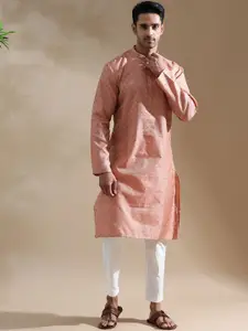 FILORI STUDIO Ethnic Motifs Woven Design Mandarin Collar Thread Work Jacquard Straight Kurta