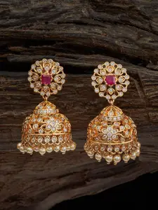 Kushal's Fashion Jewellery Gold-Plated CZ Studded & Beaded Dome Shaped Jhumkas
