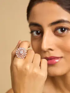 Kushal's Fashion Jewellery Embellished Bridal Rose Gold-Plated Square Drop Earrings