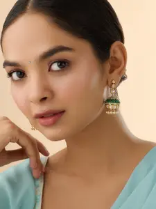 Kushal's Fashion Jewellery Embellished Bridal Gold-Plated Kundan &   Dome Shaped Jhumkas