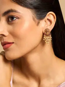 Kushal's Fashion Jewellery Gold-Plated Stones Studded & Beaded Classic Drop Earrings