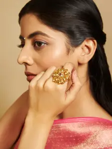 Kushal's Fashion Jewellery Ruby Gold-Plated Ethnic Antique Adjustable Finger Ring
