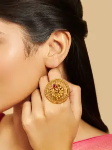 Kushal's Fashion Jewellery Gold-Plated Stones Studded Antique Adjustable Finger Ring