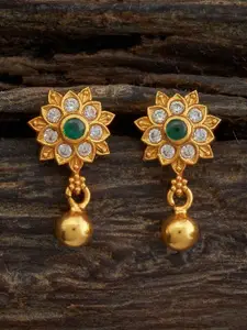 Kushal's Fashion Jewellery 92.5 Pure Silver Gold Plated Stone Studded Drop Earrings