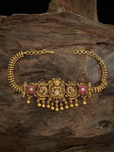 Kushal's Fashion Jewellery 92.5 Pure Silver Gold-Plated Stones Studded Temple Armlet