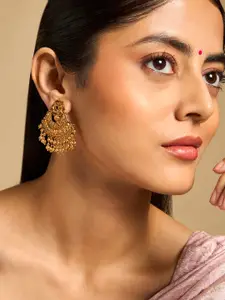 Kushal's Fashion Jewellery Gold-Plated Stone-Studded Floral Antique Chandbalis