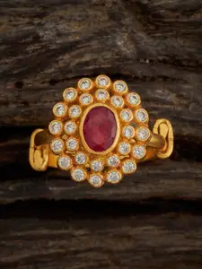 Kushal's Fashion Jewellery Embellished Bridal 92.5 Silver Gold-Plated Stone Finger Ring
