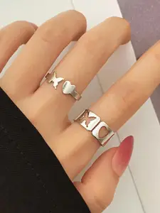 Jewels Galaxy Set Of 2 Silver-Plated Stackable Finger Rings
