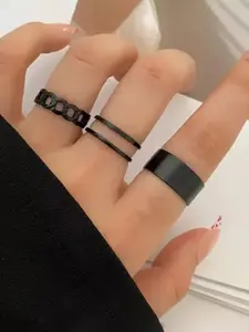 Jewels Galaxy Set Of 3 Silver-Plated Stackable Adjustable Finger Rings