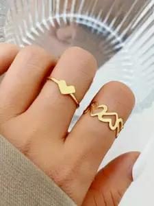 Jewels Galaxy Set Of 2 Gold Plated Adjustable Finger Rings