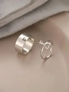 Jewels Galaxy Set Of 2 Silver Plated Adjustable Finger Rings