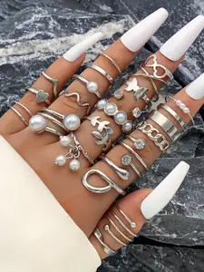 Jewels Galaxy Set Of 22 Silver-Plated Stackable Finger Rings