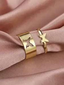 Jewels Galaxy Set of 2 Gold- plated Adjustable Finger Rings