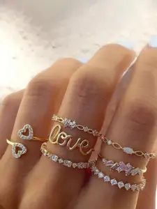 Jewels Galaxy Set Of 7 Gold Plated & Stackable Rings