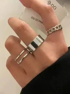 Jewels Galaxy Set Of 3 Silver Plated Adjustable Finger Rings