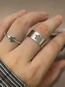 Jewels Galaxy Set Of 2 Silver Plated Adjustable Finger Rings