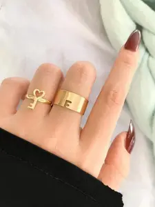 Jewels Galaxy Set Of 2 Gold-Plated Key-Themed Rings