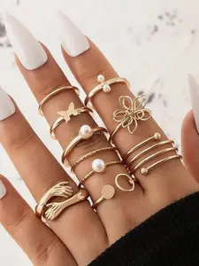 Jewels Galaxy Set of 9 Gold-Plated  Stackable Finger Rings