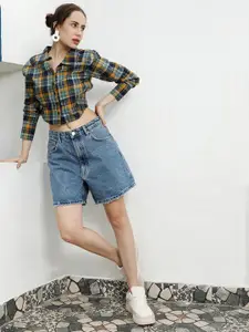 PINACOLADA Spread Collar Tartan Checks Checked Cotton Casual Shirt