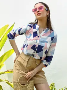 PINACOLADA Mandarin Collar Geometric Regular Fit Casual Shirt