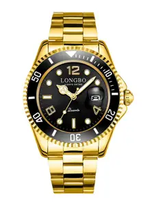 LONGBO Men Stainless Steel Bracelet Style Straps Analogue Watch Long-80430-Gld-Blk
