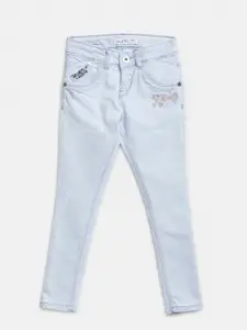 Palm Tree Girls Blue Slim Fit Mid-Rise Low Distress Stretchable Jeans