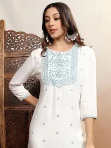 Vishudh White Ethnic Motifs Embroidered Sequins Straight Kurta