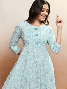 Vishudh Floral Printed A-Line Midi Dress