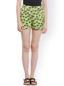 Oxolloxo Women Green Printed Regular Fit Regular Shorts