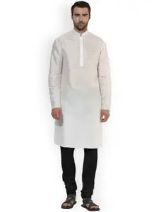 KISAH Men White & Black Solid Kurta with Churidar