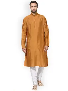 KISAH Men Brown & White Solid Kurta with Churidar