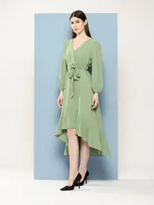 Chemistry Crinkled Effect Ruffled Midi Dress