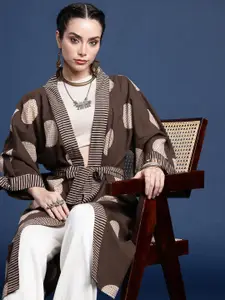 Taavi Block Print Legacy Geometric Printed Longline Tie-Up Shrug