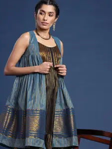 Taavi Striped Gathers Longline Woven legacy Shrug