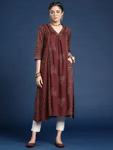 Taavi Bindu Ethnic Motifs Printed Zari Work A-Line Kurta