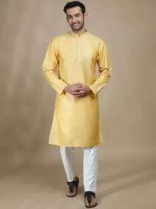 FILORI STUDIO Ethnic Motifs Mandarin Collar Regular Jacquard Art Silk Straight Kurta
