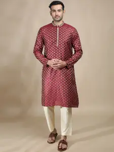 FILORI STUDIO Men Ethnic Motifs Woven Design Mandarin Collar Thread Work Jacquard Straight Kurta
