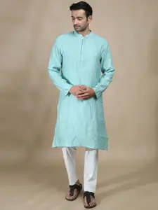 FILORI STUDIO Men Ethnic Motifs Embroidered Mandarin Collar Cotton Thread Work Straight Kurta